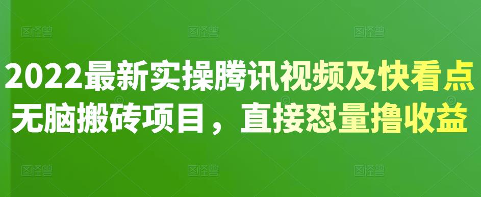 2022最新实操腾讯视频及快看点无脑搬砖项目，直接怼量撸收益-问小徐资源库