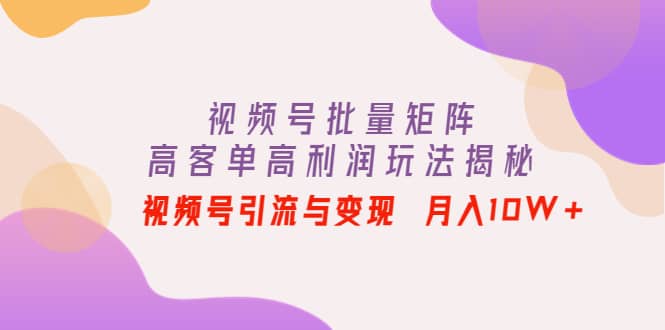 视频号批量矩阵的高客单高利润玩法揭秘-问小徐资源库