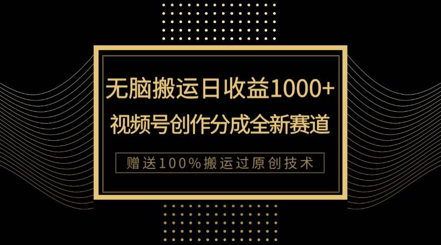 单日收益1000+，新类目新赛道，视频号创作分成无脑搬运100%上热门-问小徐资源库