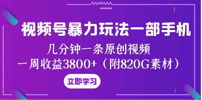 视频号暴力玩法一部手机 几分钟一条原创视频 一周收益3800+（附820G素材）-问小徐资源库