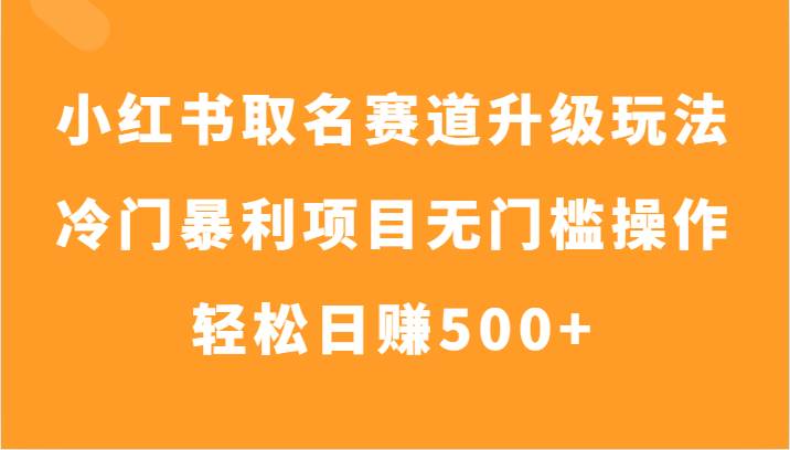 小红书取名赛道升级玩法，冷门暴利项目无门槛操作，轻松日赚500+-问小徐资源库