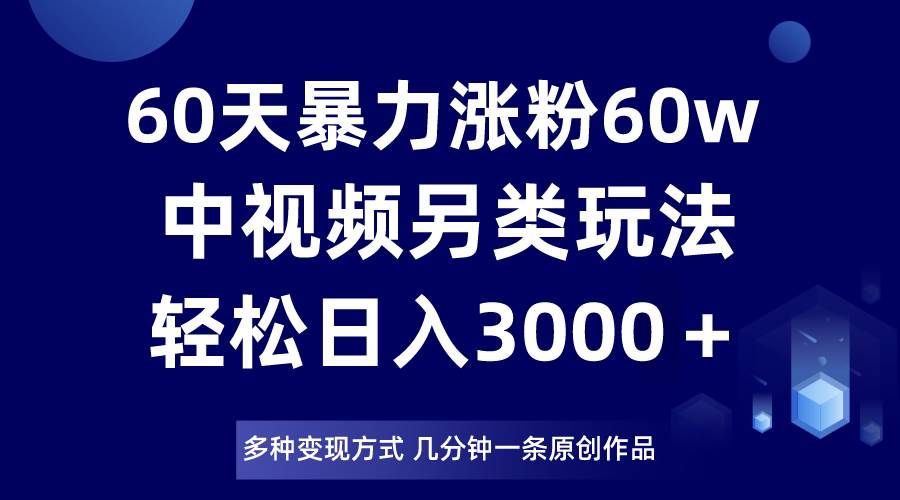 60天暴力涨粉60W，中视频另类玩法，日入3000＋，几分钟一条原创作品多种变现方式-问小徐资源库