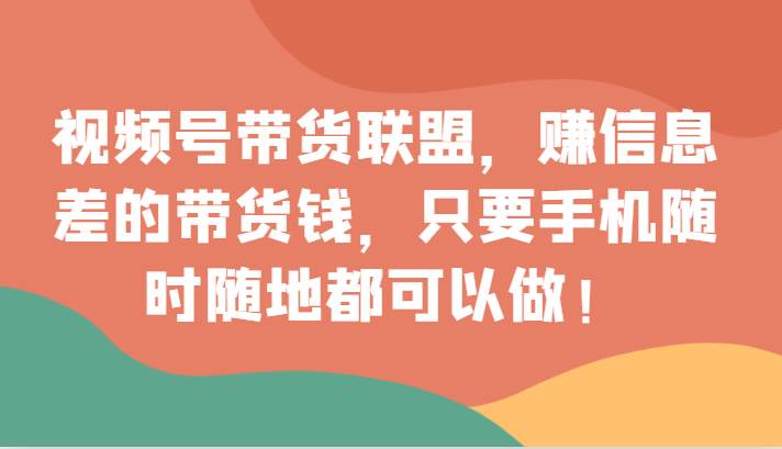 视频号带货联盟，赚信息差的带货钱，只需手机随时随地都可以做！-问小徐资源库