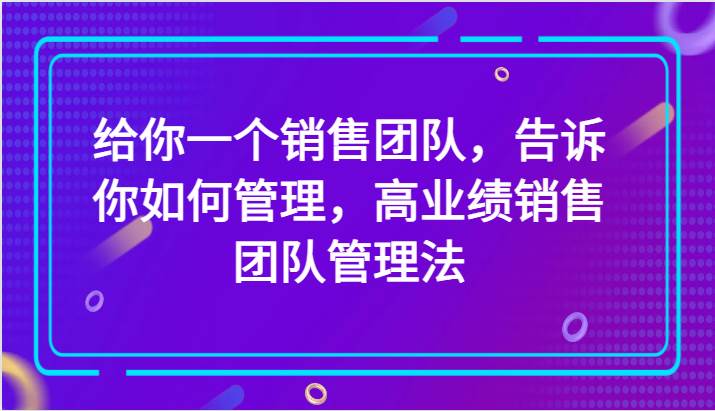 给你一个销售团队，告诉你如何管理，高业绩销售团队管理法（89节课）-问小徐资源库