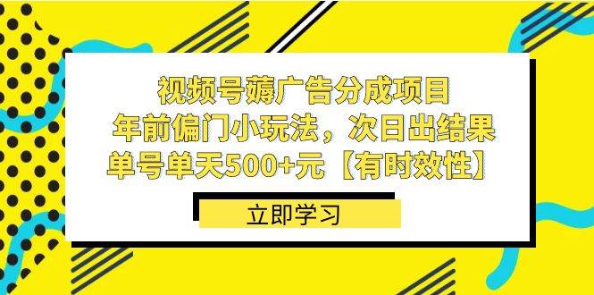 视频号薅广告分成项目，年前偏门小玩法，次日出结果，单号单天500+元【有时效性】-问小徐资源库