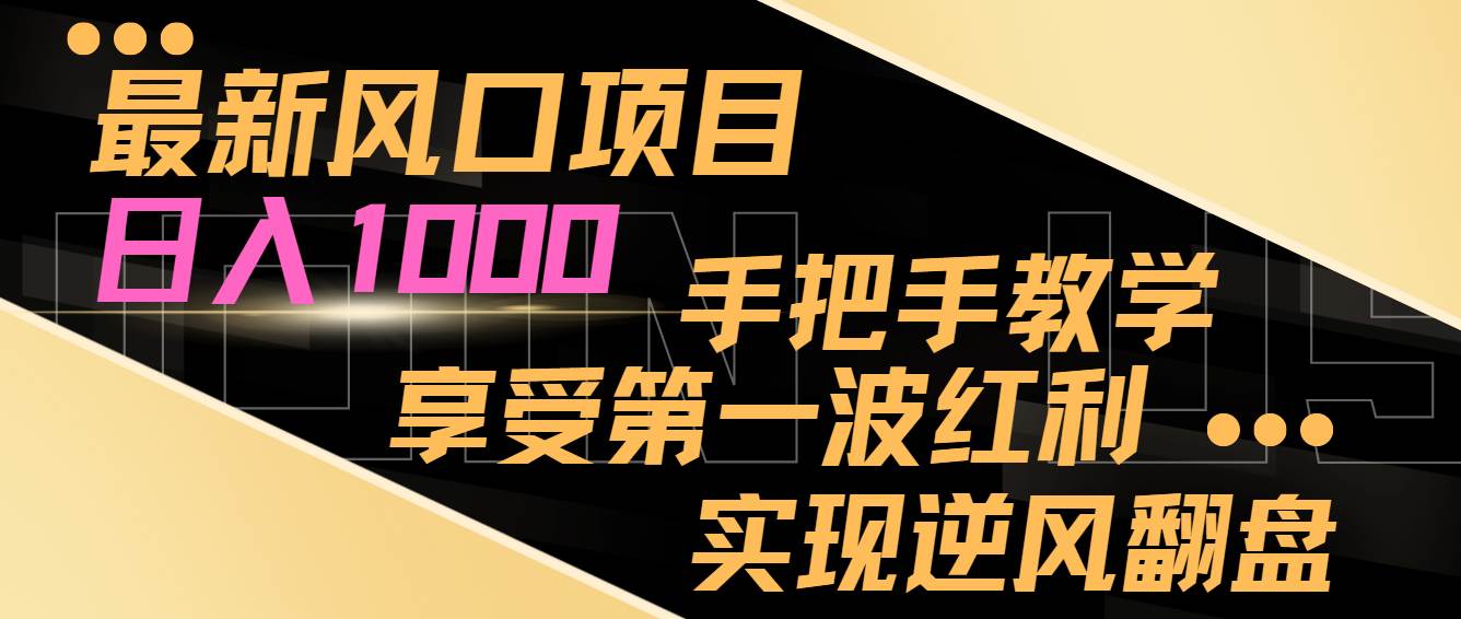 最新风口项目，日入1000，手把手教学，享受第一波红利，实现逆风翻盘-问小徐资源库