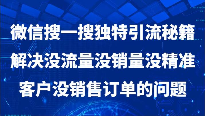 微信搜一搜暴力引流，解决没流量没销量没精准客户没销售订单的问题-问小徐资源库