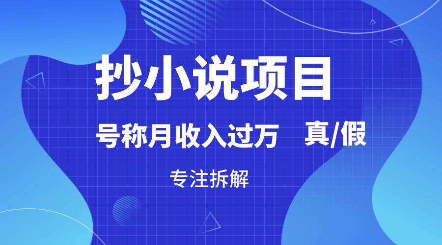 抄小说项目，号称月入过万，到底是否真实，能不能做，详细拆解-问小徐资源库