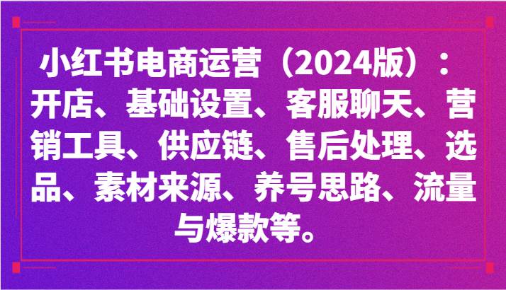 小红书电商运营（2024版）：开店、设置、供应链、选品、素材、养号、流量与爆款等-问小徐资源库