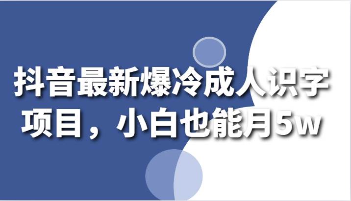 抖音最新爆冷成人识字项目，小白也能月5w-问小徐资源库