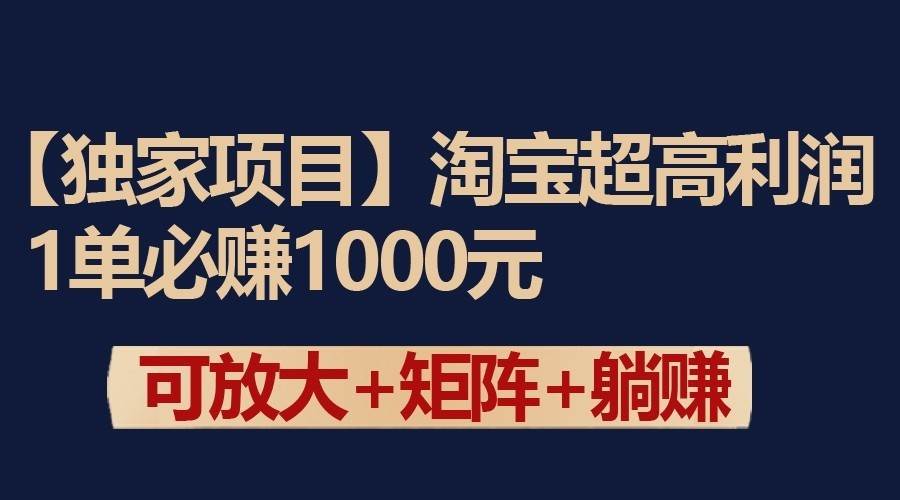 独家淘宝超高利润项目：1单必赚1000元，可放大可矩阵操作-问小徐资源库