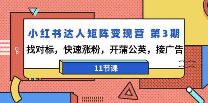 小红书达人矩阵变现营第3期，找对标，快速涨粉，开蒲公英，接广告（11节课）-问小徐资源库