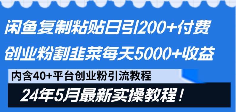 闲鱼复制粘贴日引200+付费创业粉，24年5月最新方法！割韭菜日稳定5000+收益-问小徐资源库