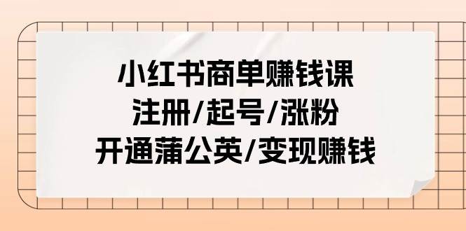 小红书商单赚钱课：注册/起号/涨粉/开通蒲公英/变现赚钱（25节课）-问小徐资源库