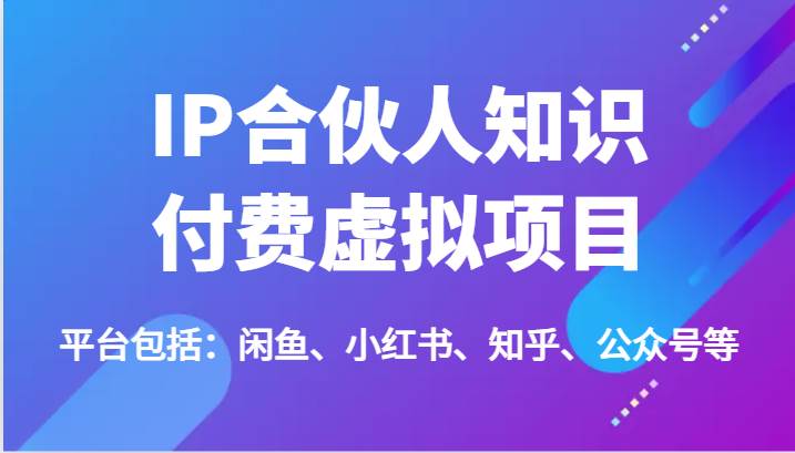 IP合伙人知识付费虚拟项目，包括：闲鱼、小红书、知乎、公众号等（51节）-问小徐资源库