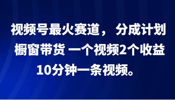 视频号最火赛道， 分成计划， 橱窗带货，一个视频2个收益，10分钟一条视频。-问小徐资源库