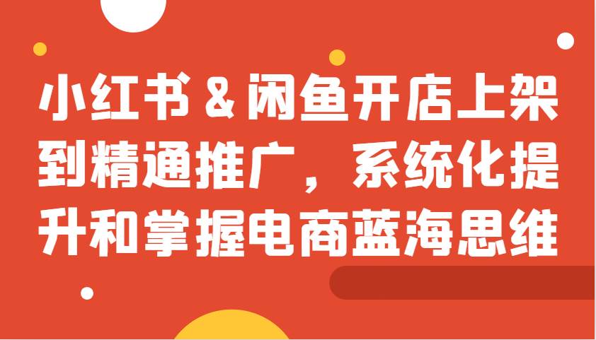 小红书&闲鱼开店上架到精通推广，系统化提升和掌握电商蓝海思维-问小徐资源库