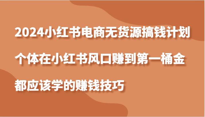 2024小红书电商无货源搞钱计划，个体在小红书风口赚到第一桶金应该学的赚钱技巧-问小徐资源库