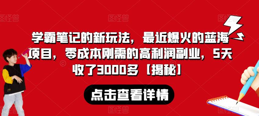 学霸笔记的新玩法，最近爆火的蓝海项目，零成本刚需的高利润副业，5天收了3000多【揭秘】-问小徐资源库