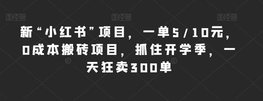 新“小红书”项目，一单5/10元，0成本搬砖项目，抓住开学季，一天狂卖300单【揭秘】-问小徐资源库