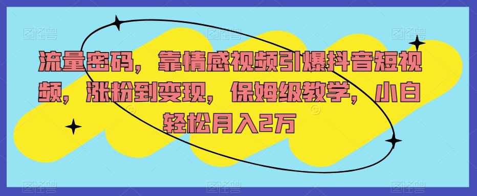 流量密码，靠情感视频引爆抖音短视频，涨粉到变现，保姆级教学，小白轻松月入2万【揭秘】-问小徐资源库