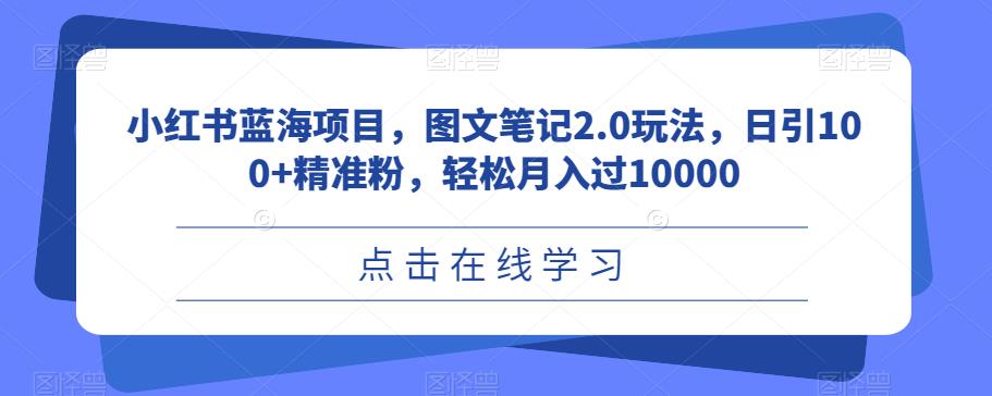 小红书蓝海项目，图文笔记2.0玩法，日引100+精准粉，轻松月入过10000【揭秘】-问小徐资源库