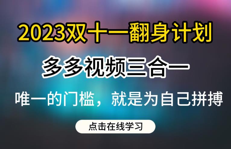 2023双十一翻身计划，多多视频带货三合一玩法教程【揭秘】-问小徐资源库