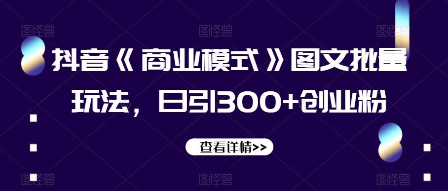 抖音《商业模式》图文批量玩法，日引300+创业粉【揭秘】-问小徐资源库
