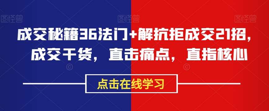 成交秘籍36法门+解抗拒成交21招，成交干货，直击痛点，直指核心-问小徐资源库