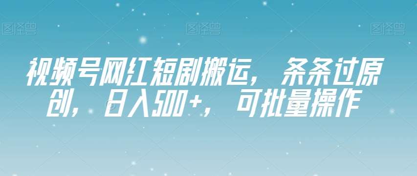 视频号网红短剧搬运，条条过原创，日入500+，可批量操作【揭秘】-问小徐资源库