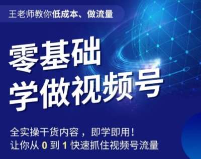 王老师教你低成本、做流量，零基础学做视频号，0-1快速抓住视频号流量-问小徐资源库