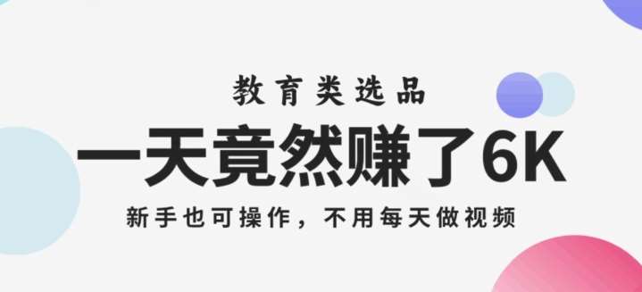 一天竟然赚了6000多，教育类选品，新手也可操作，更不用每天做短视频【揭秘】-问小徐资源库