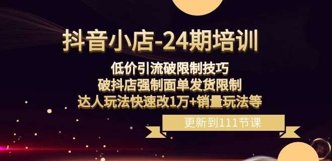 抖音小店-24期：低价引流破限制技巧，破抖店强制面单发货限制，达人玩法快速改1万+销量玩法等-问小徐资源库