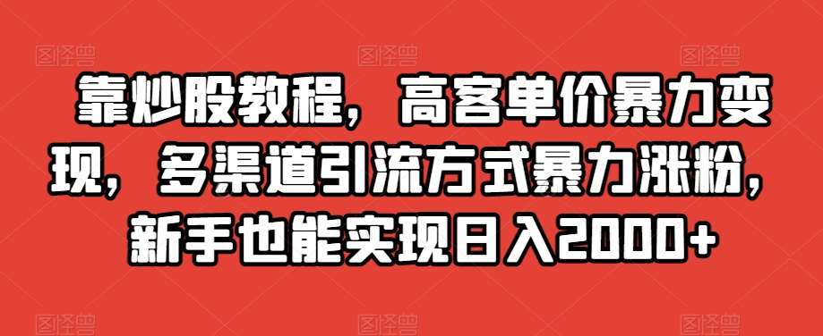 靠炒股教程，高客单价暴力变现，多渠道引流方式暴力涨粉，新手也能实现日入2000+【揭秘】-问小徐资源库