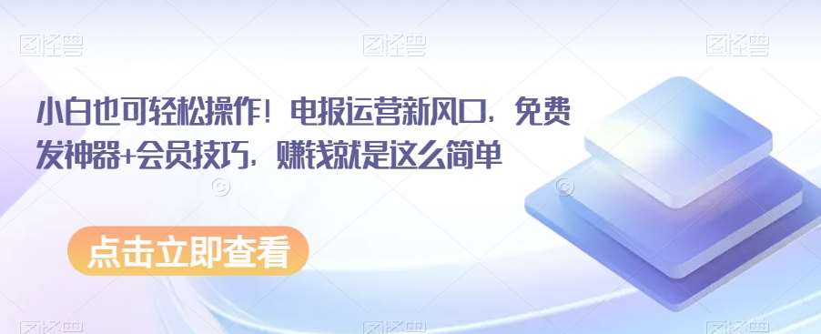 小白也可轻松操作！电报运营新风口，免费发神器+会员技巧，赚钱就是这么简单-问小徐资源库