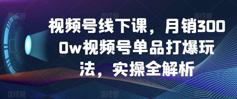 视频号线下课，月销3000w视频号单品打爆玩法，实操全解析-问小徐资源库