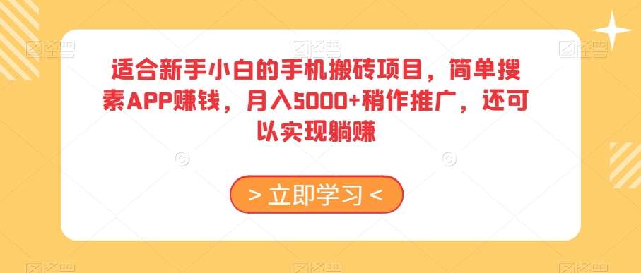 适合新手小白的手机搬砖项目，简单搜素APP赚钱，月入5000+稍作推广，还可以实现躺赚【揭秘】-问小徐资源库