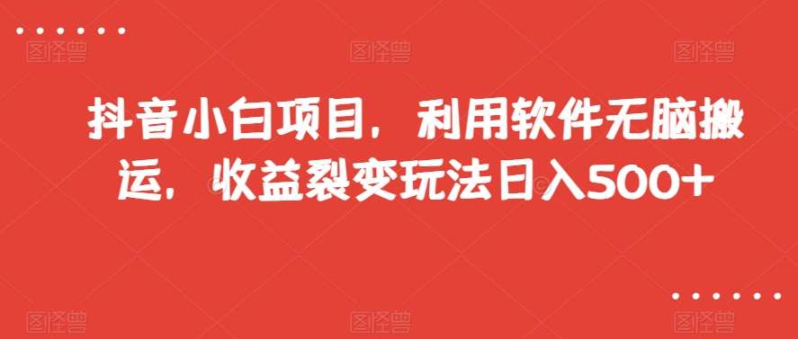 抖音小白项目，利用软件无脑搬运，收益裂变玩法日入500+【揭秘】-问小徐资源库