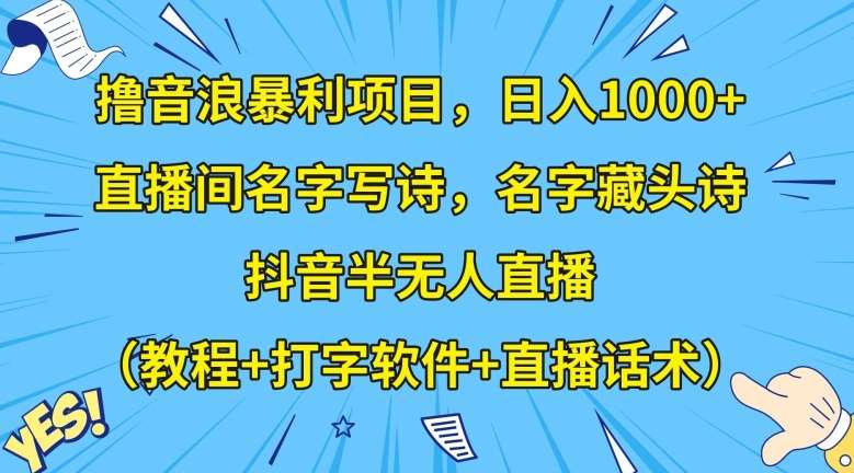 撸音浪暴利项目，日入1000+，直播间名字写诗，名字藏头诗，抖音半无人直播（教程+打字软件+直播话术）【揭秘】-问小徐资源库