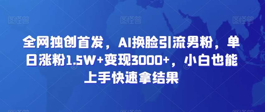 全网独创首发，AI换脸引流男粉，单日涨粉1.5W+变现3000+，小白也能上手快速拿结果【揭秘】-问小徐资源库