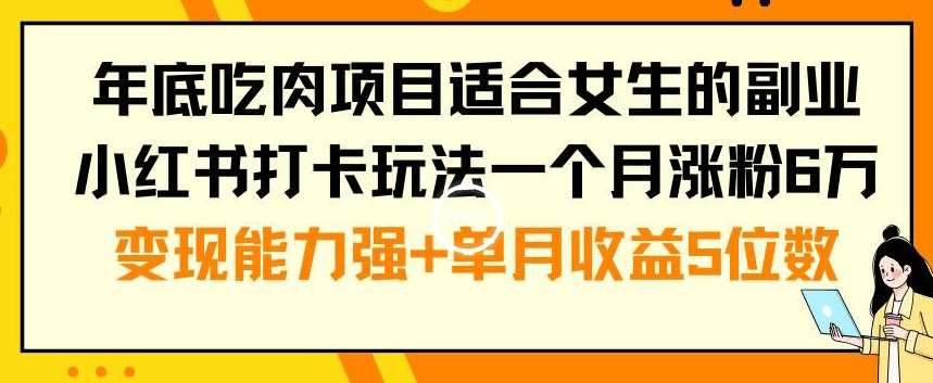 年底吃肉项目适合女生的副业小红书打卡玩法一个月涨粉6万+变现能力强+单月收益5位数【揭秘】-问小徐资源库