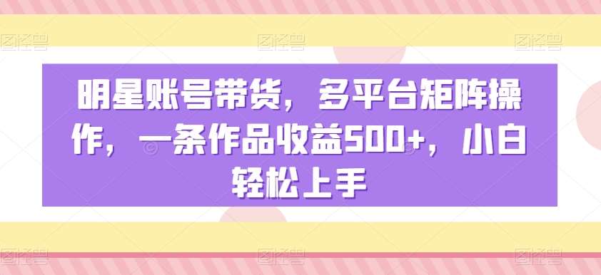 明星账号带货，多平台矩阵操作，一条作品收益500+，小白轻松上手【揭秘】-问小徐资源库
