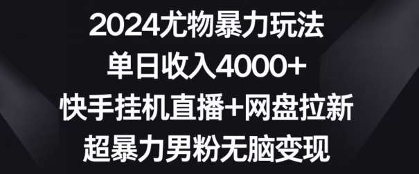 2024尤物暴力玩法，单日收入4000+，快手挂机直播+网盘拉新，超暴力男粉无脑变现【揭秘】-问小徐资源库