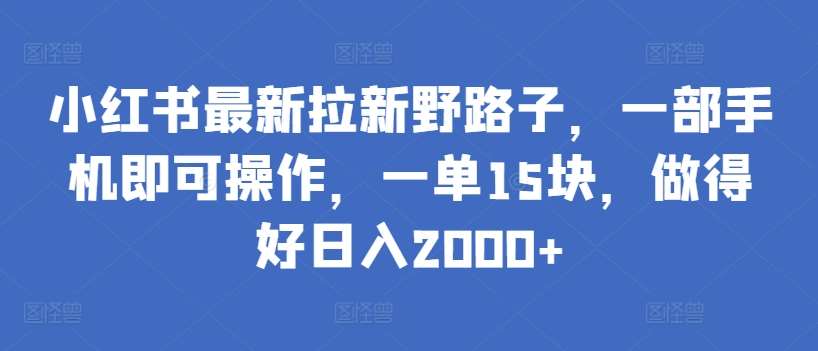 小红书最新拉新野路子，一部手机即可操作，一单15块，做得好日入2000+【揭秘】-问小徐资源库