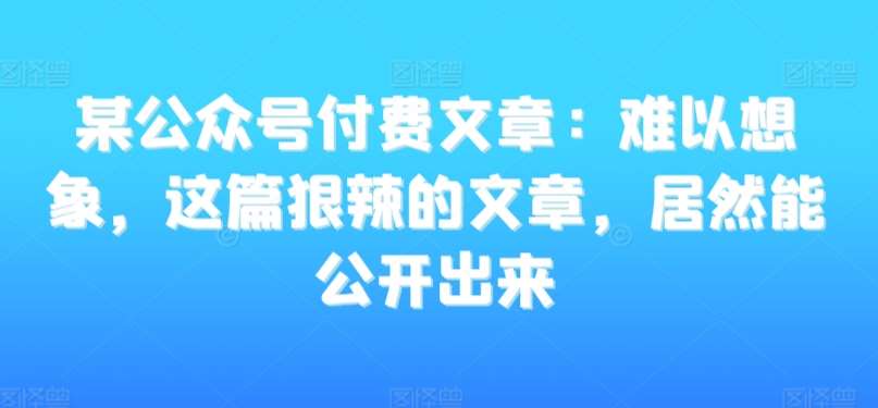 某公众号付费文章：难以想象，这篇狠辣的文章，居然能公开出来-问小徐资源库