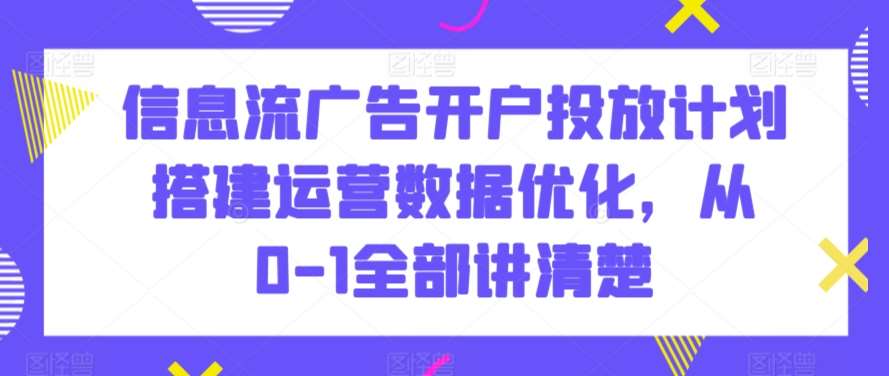 信息流广告开户投放计划搭建运营数据优化，从0-1全部讲清楚-问小徐资源库