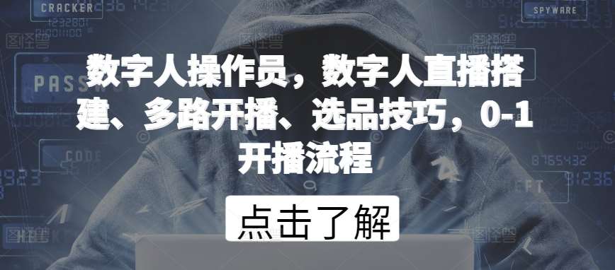 数字人操作员，数字人直播搭建、多路开播、选品技巧，0-1开播流程-问小徐资源库