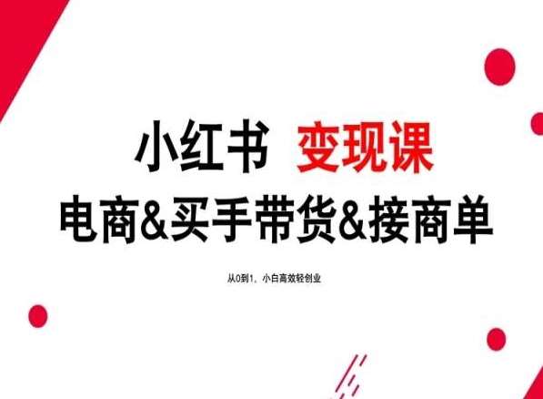 2024年最新小红书变现课，电商&买手带货&接商单，从0到1，小白高效轻创业-问小徐资源库