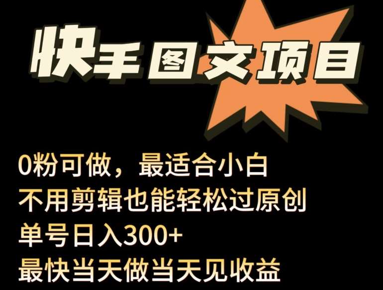 24年最新快手图文带货项目，零粉可做，不用剪辑轻松过原创单号轻松日入300+【揭秘】-问小徐资源库