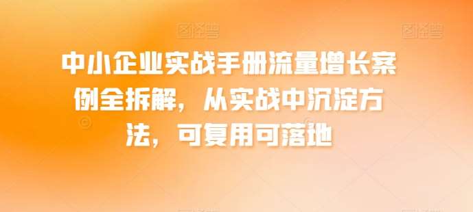 中小企业实战手册流量增长案例全拆解，从实战中沉淀方法，可复用可落地-问小徐资源库